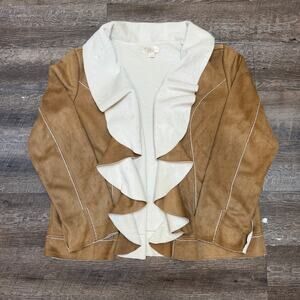 AU LIEU Tan Faux Suede Ruffle Drape Front Jacket Fleece Lined 1X